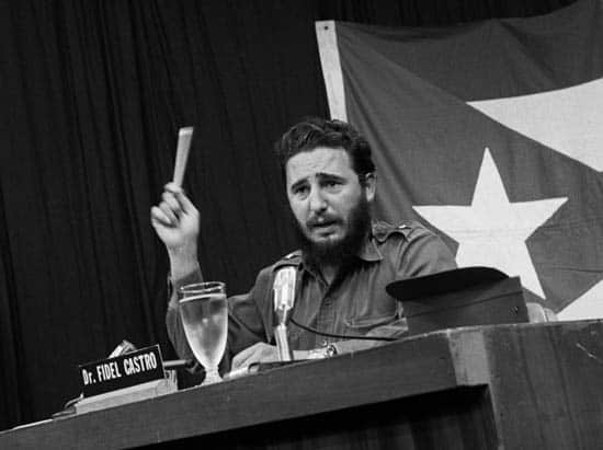 Original Caption: Fidel Castro said in a telecast on May 27th, that U. S. action in halting technical aid was "reprisal" for U. S. "annoyance" over Cuba's giving a million dollars worth of disaster aid to Chile.  He termed the U. S. technical aid "insignificant."