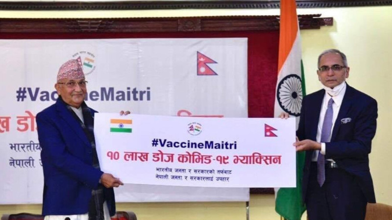 भारत सरकारद्वारा दश लाख मात्रा खोप हस्तान्तरण